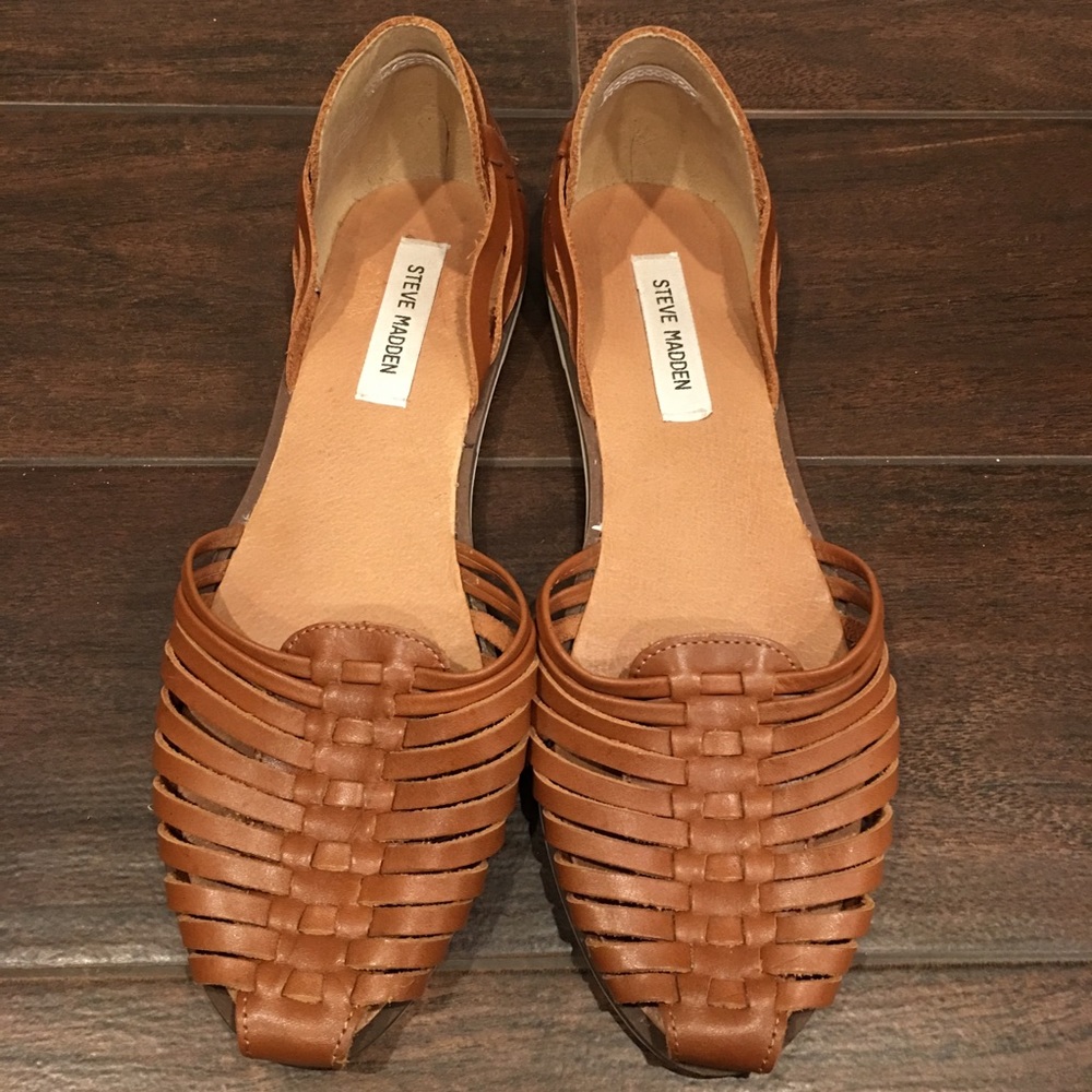 Steve Madden Hillarie Brown Leather Woven Sandals